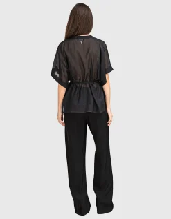 Oversize Kurzarm-Bluse mit Bindedetail