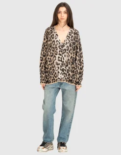 Oversize Leinen-Cardigan im Leo-Design
