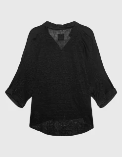 Oversize Leinen-Kurzarm-Bluse