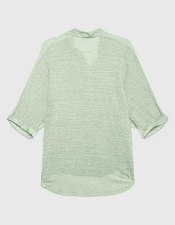 Oversize Leinen-Kurzarm-Bluse
