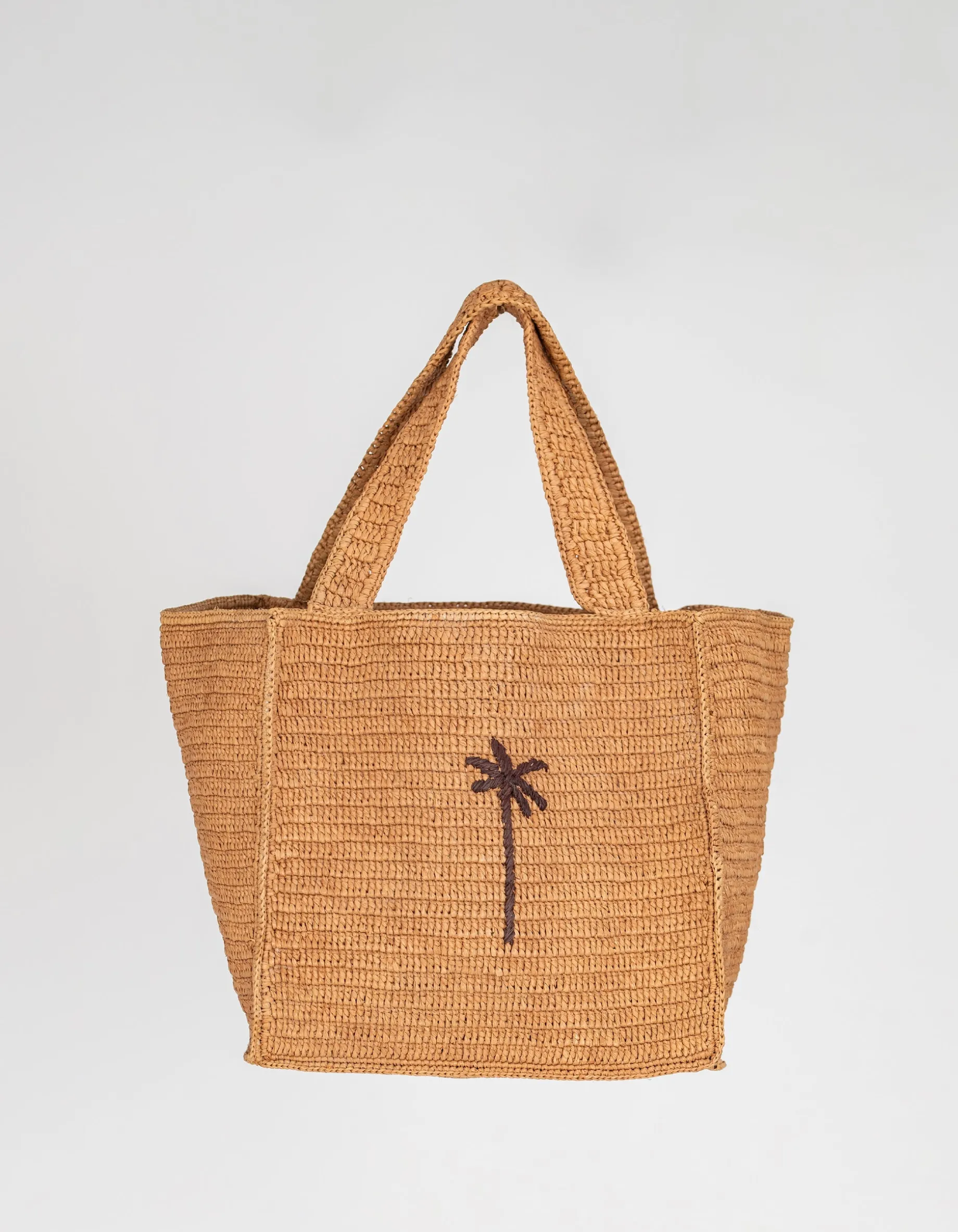 Raffia Tote mit Palmen-Stickerei