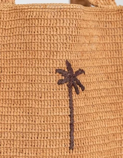 Raffia Tote mit Palmen-Stickerei