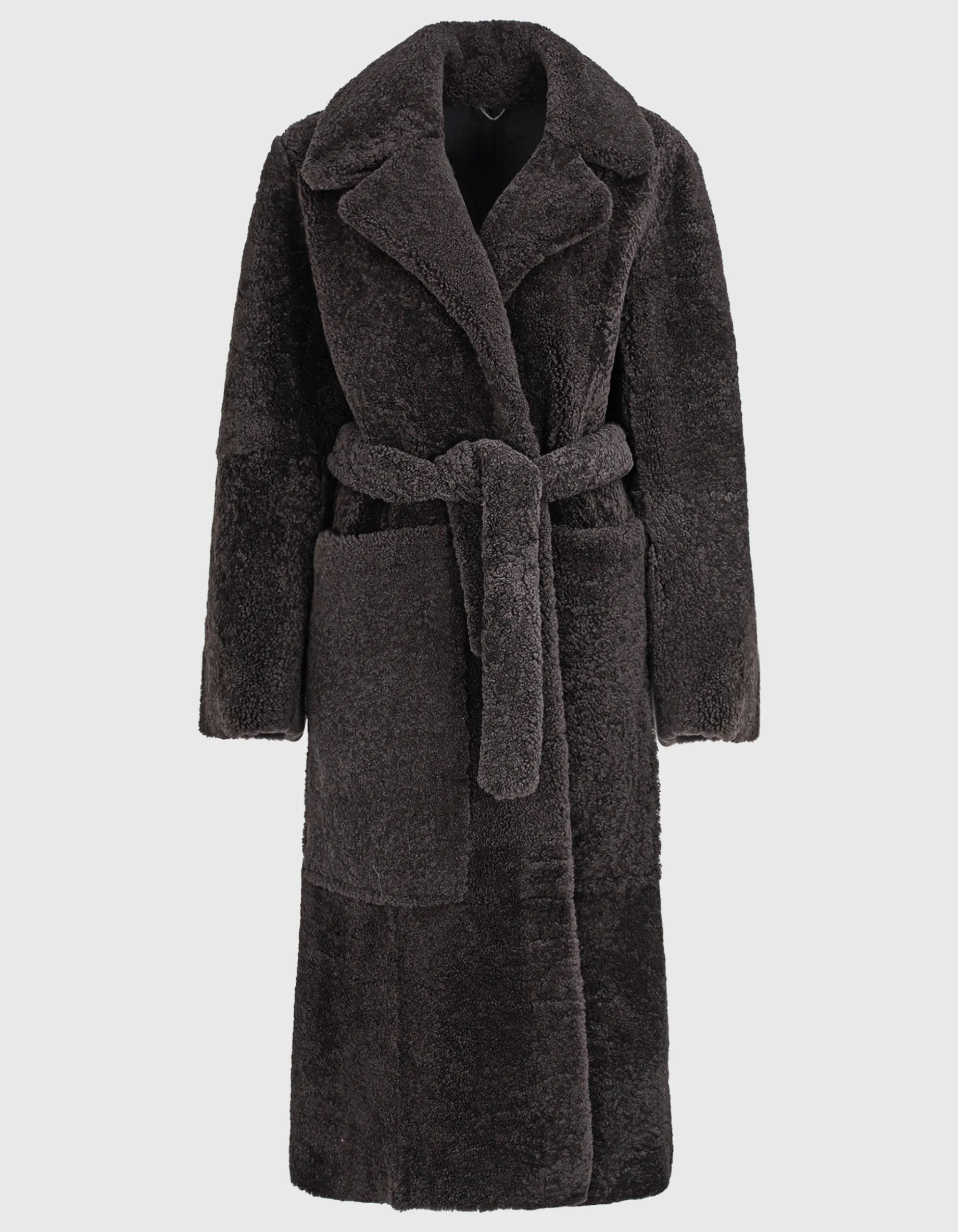 Schafleder-Shearling Mantel mit Bindegürtel