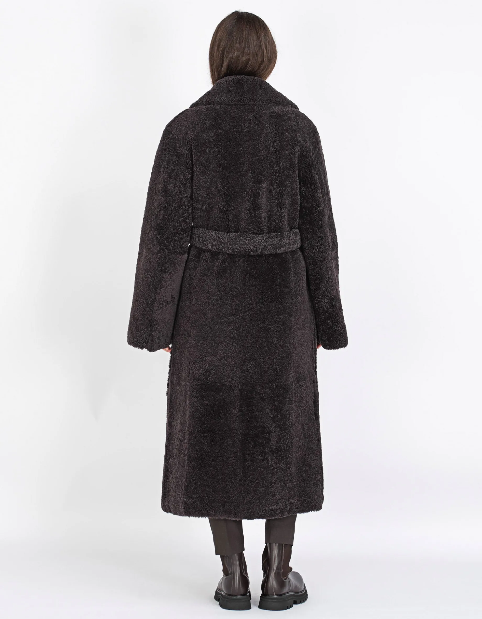 Schafleder-Shearling Mantel mit Bindegürtel