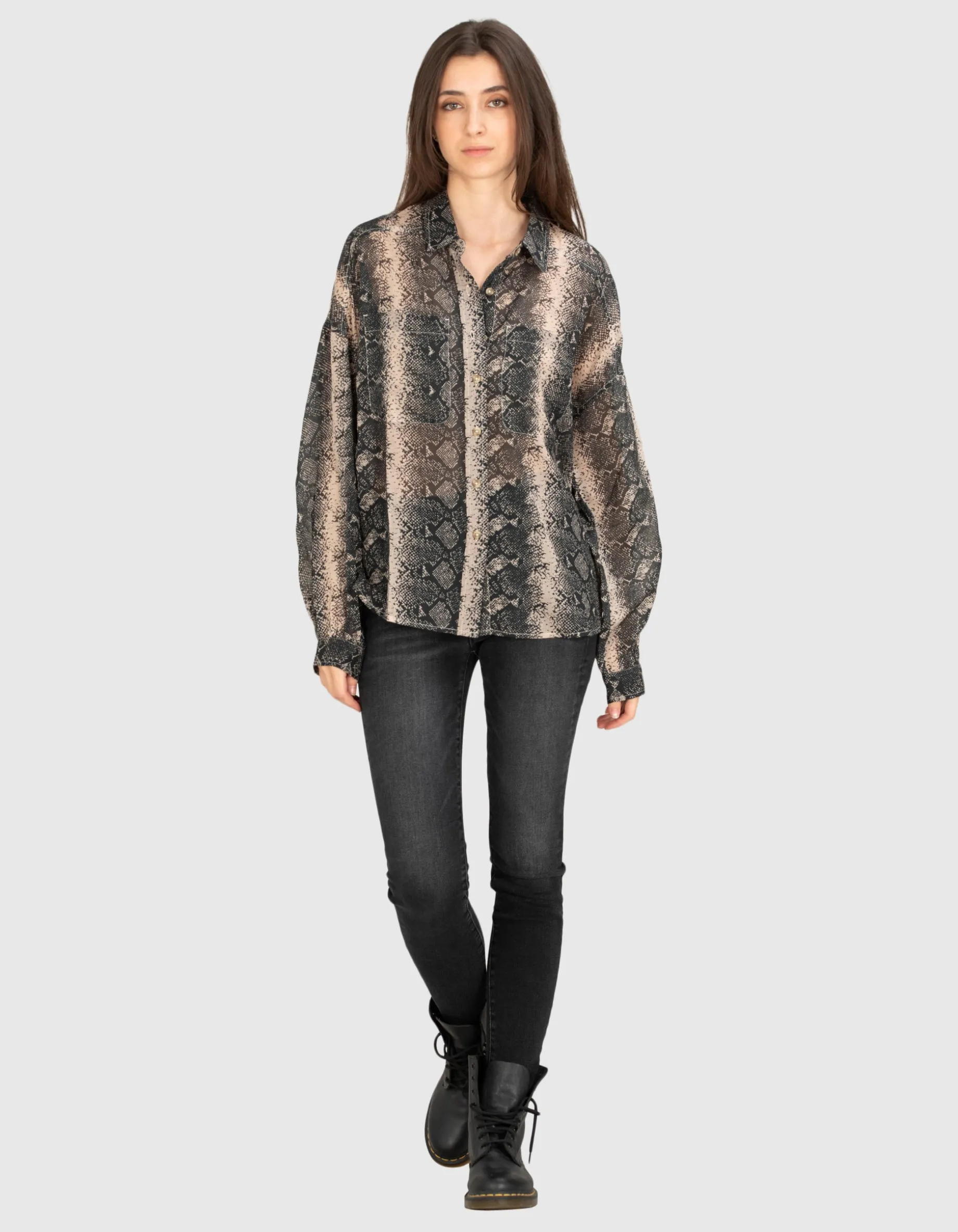 Semi-Transparente Bluse im Animal-Print