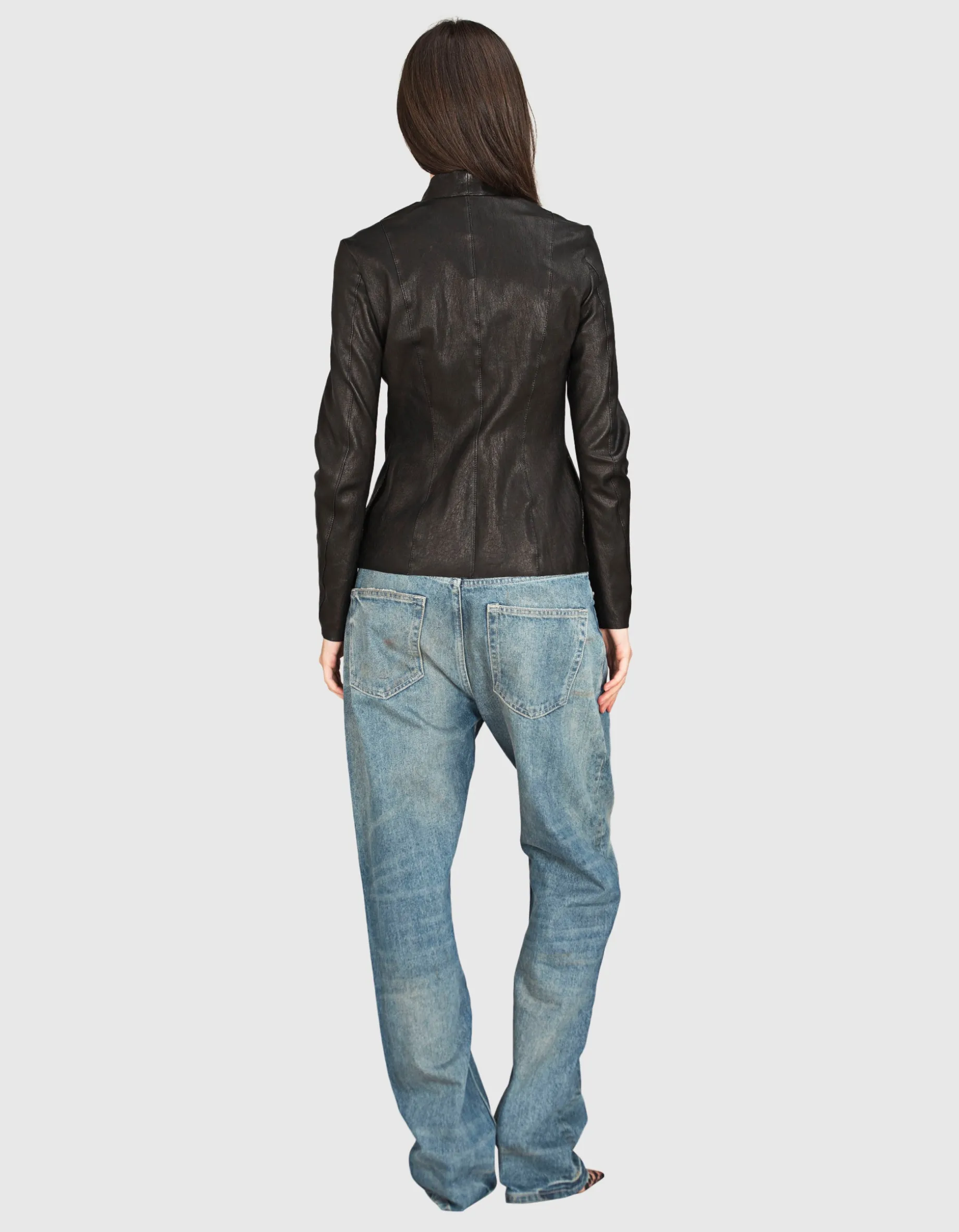 Taillierte Lammlederjacke mit Zipper