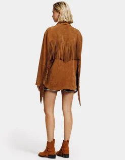 Veloursleder-Jacke Ginny mit Fransen-Details
