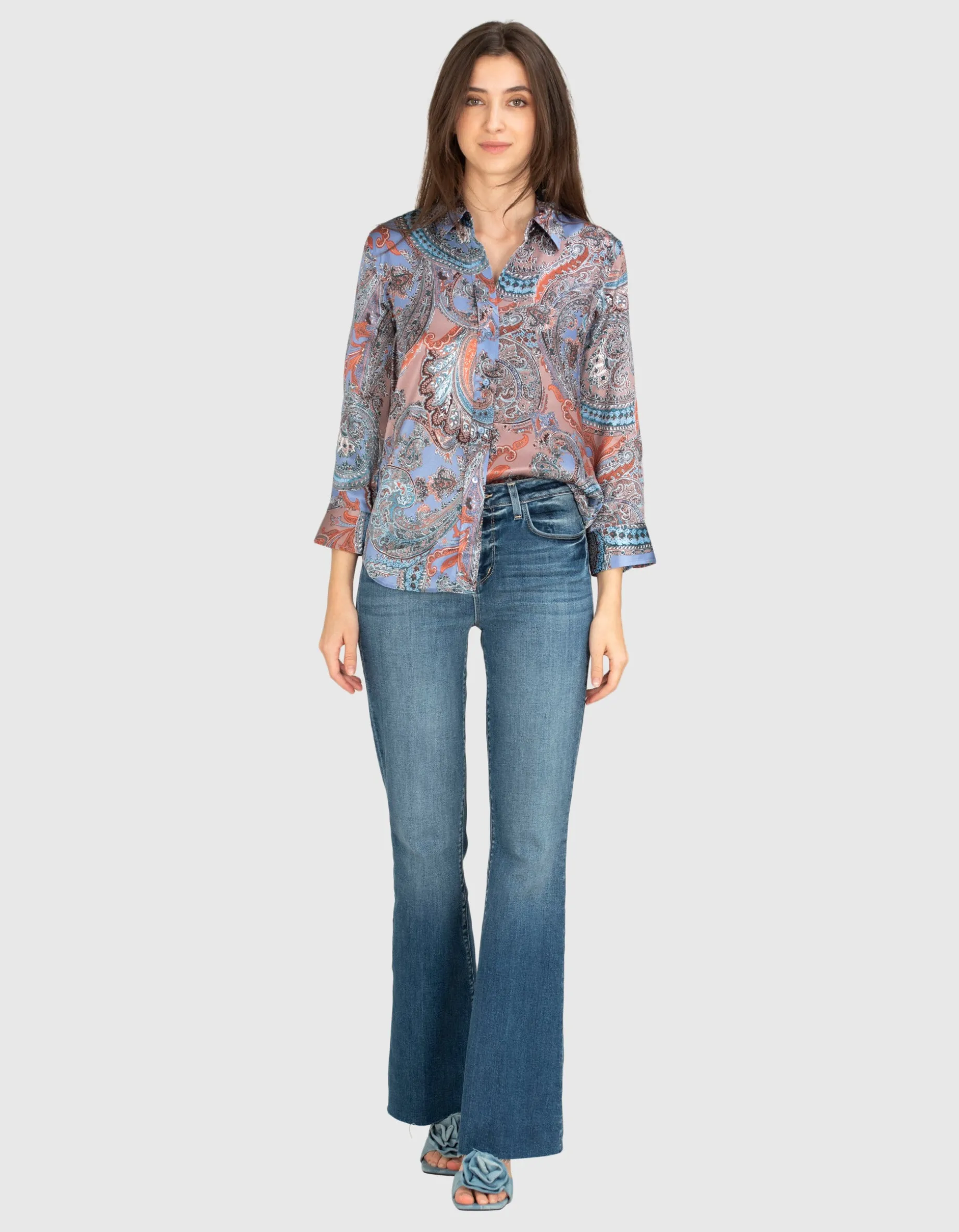 Washed-Out Flared-Leg Jeans