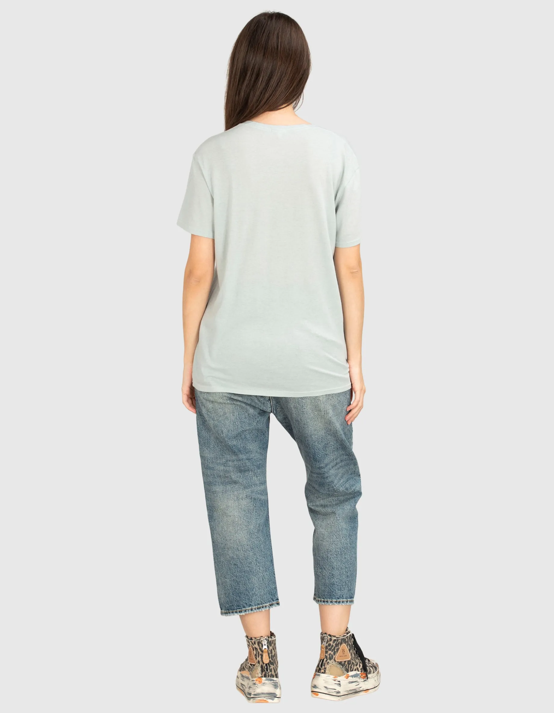 Washed-Out Jeans mit asymmetrischem Bund