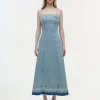 Washed-Out Jeanskleid mit offenem Saum