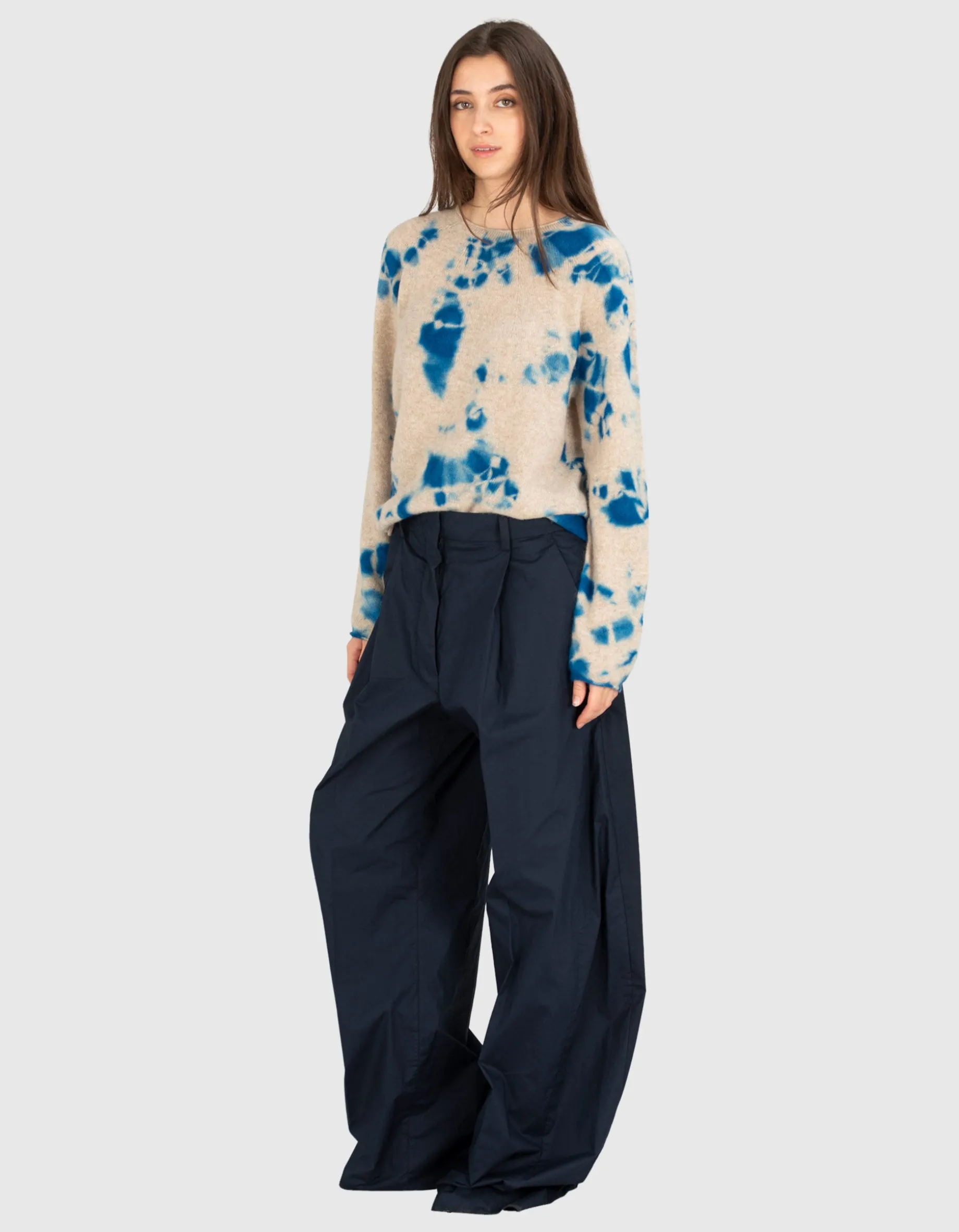 Wide-Leg Bundfalten-Chino