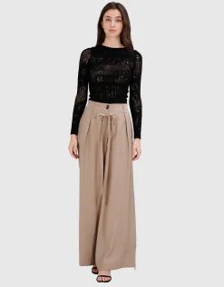 Wide-Leg Hose mit Bindegürtel