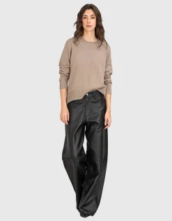 Wide-Leg Leder Hose
