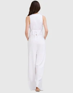 Wide-Leg Leinen-Bundfalten-Hose Plis