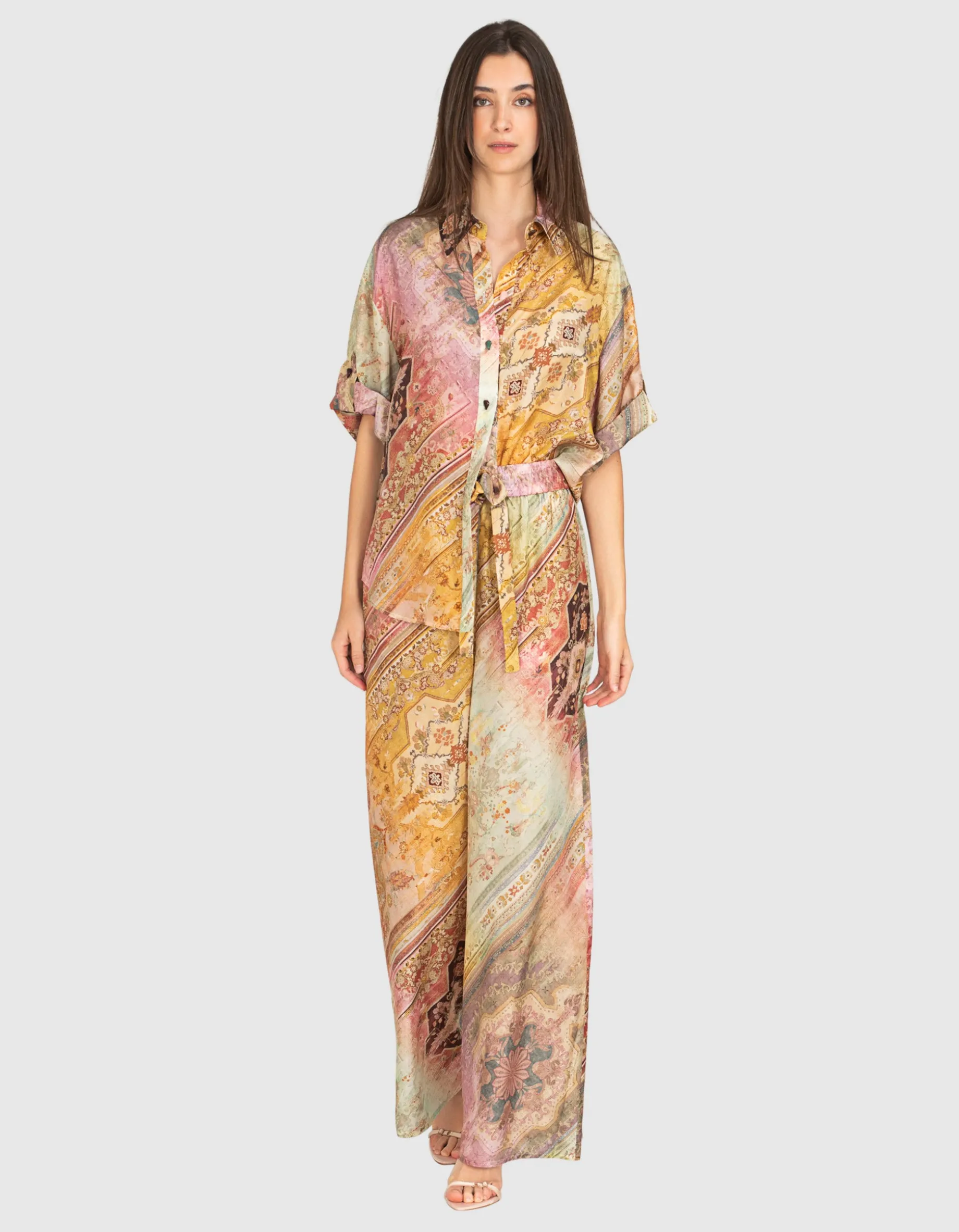 Wide-Leg Seidenhose Tallow